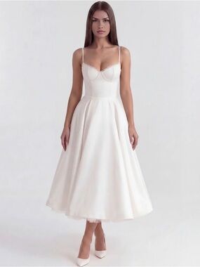 Strapless Ivory Midi Fit-and-Flare Dress